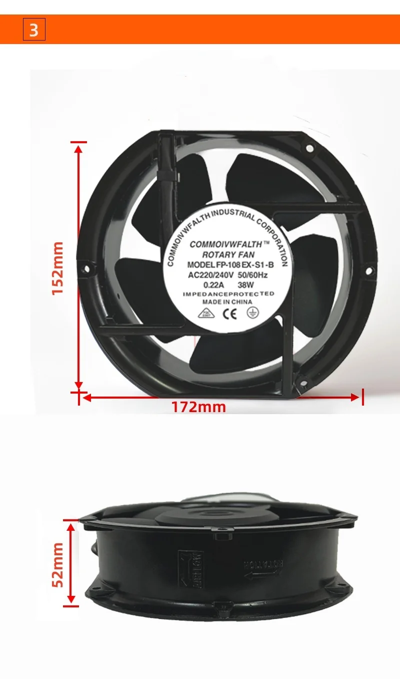 Axialventilator FP-108EX-S1-B 220 V 38 W Doppellager-Lüfter Oval 172 x 150 x 51 mm – Detail 3