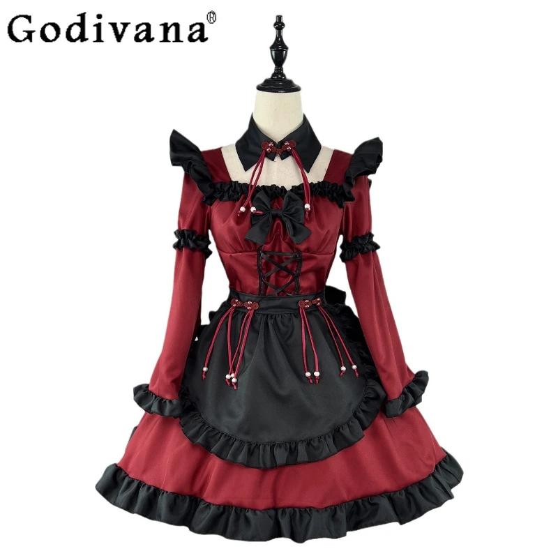 Chinesisches Gothic-Teufelskleid für Frauen, Performance-Lolita-Animation, COS-Dienstmädchenkleid, weiblich, langärmelig, süßes rotes Kleid