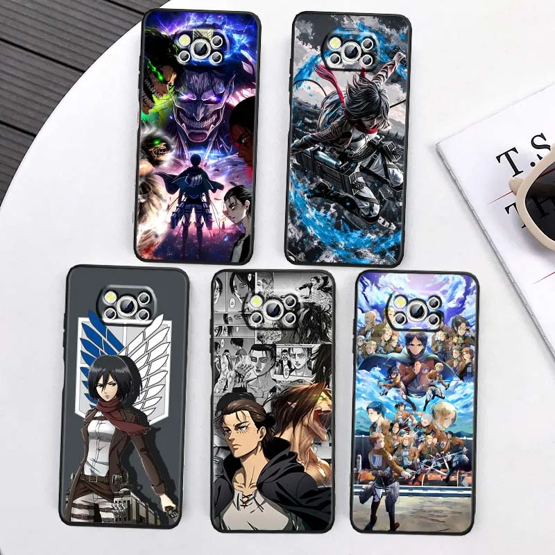 

A-Attacks on Titans Cartoon Phone Case For Xiaomi Mi Poco F3 F4 F5 F6 X3 X4 X5 X6 X7 M3 M4 M5s M5 M6 GT Pro 5G Black Cover