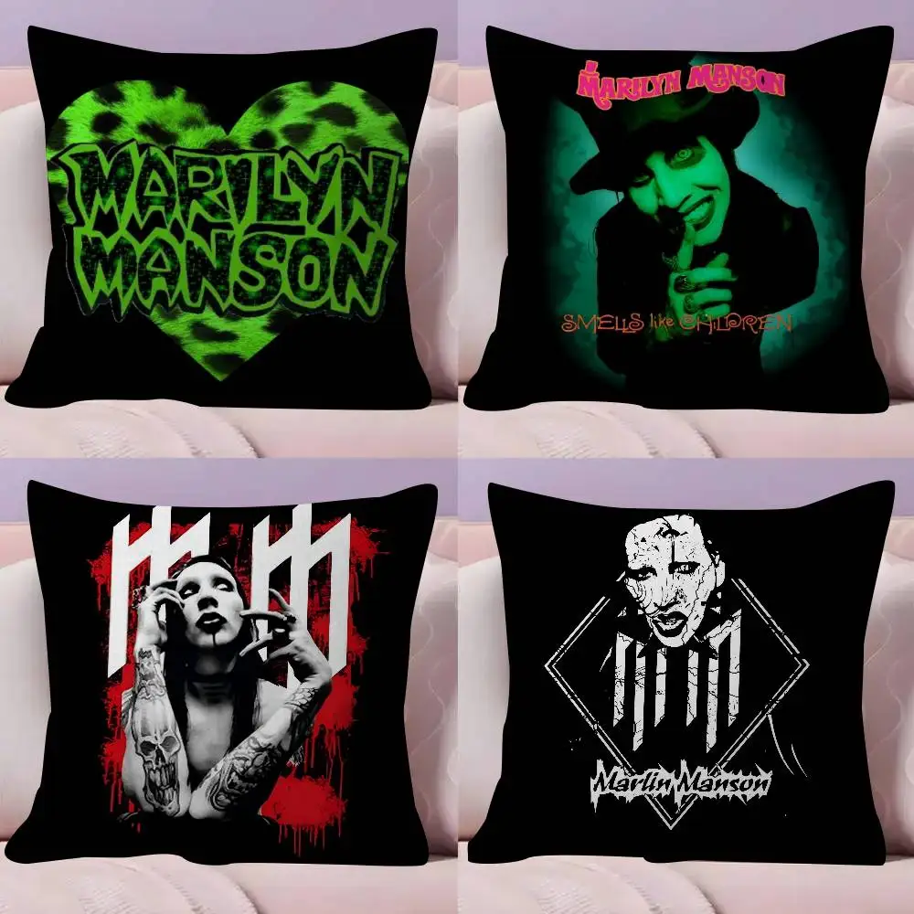 Kissenbezug mit klassischer Rockband-Motivierung: M-Marilyn M-Manson, dekorativer Kissenbezug für Sofa und Heimdekoration