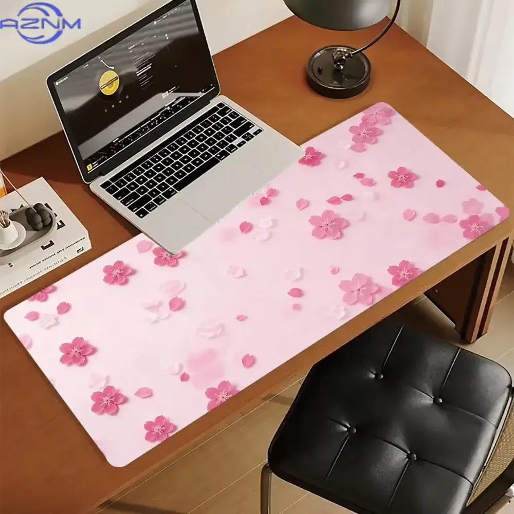 Aesthetic Japanese Sakura Floral Large Gaming Mouse Pad Non Slip Rubber Desk Mat For Laptop Keyboard Desktop Decor