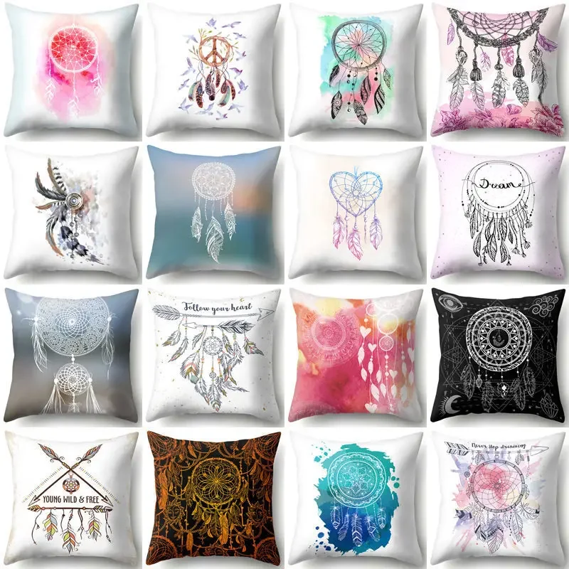 boho indain pillow cushion cover feather dreamcatcher decoration sofa car cushions home decor pillowcase 45*45 40595