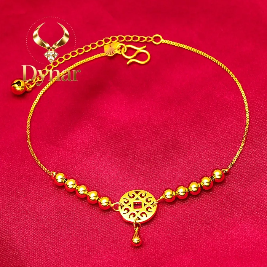 

Dynar Jewelry Fashion Anklet for Women, 24K Gold, AU999 | Antique vine carvings with distressed finish, vintage charm for boh