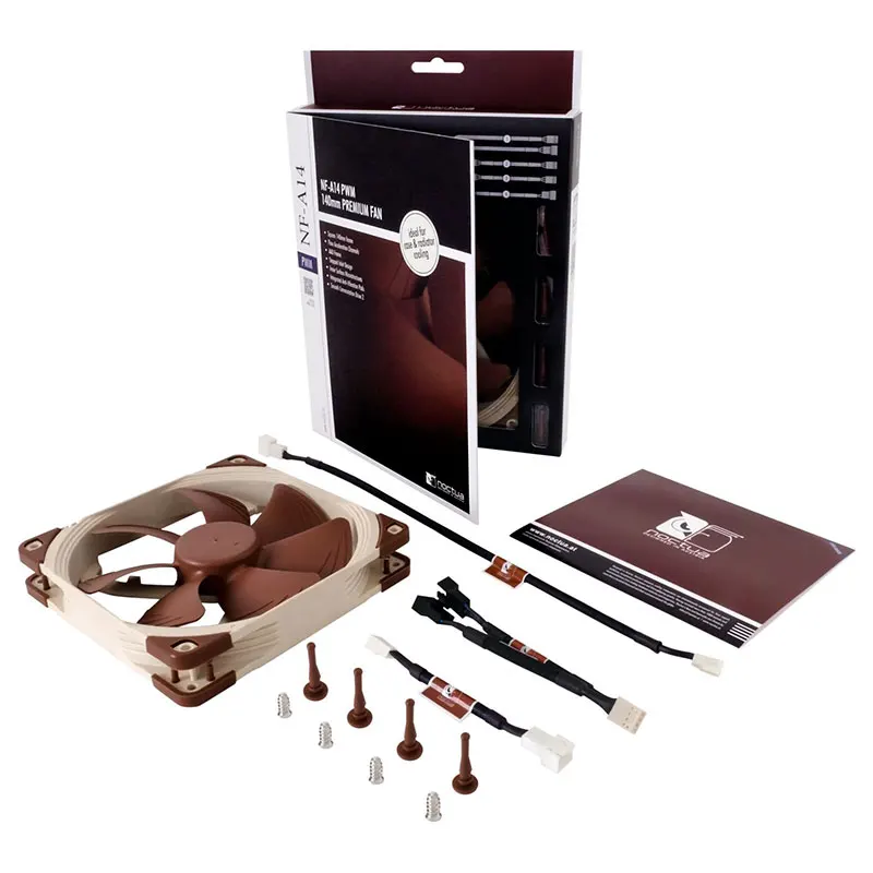 Noctua-ventilador NF-A14 PWM SSO2 de 14cm con cojinete estable magnético, diseño aerodinámico de Marco AAO, cojín de choque integrado, ventilador de