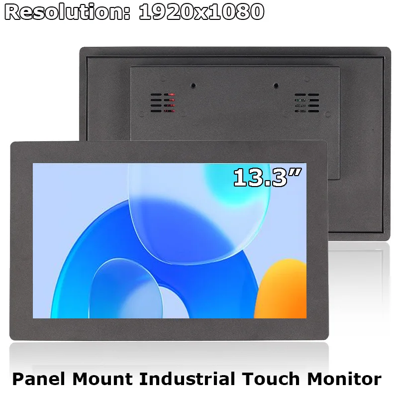 Panel Mount Metal 13.3 Inch 1080P LCD Touch Monitor With VGA HDMI Input For Industrial/Raspberry Pi Use