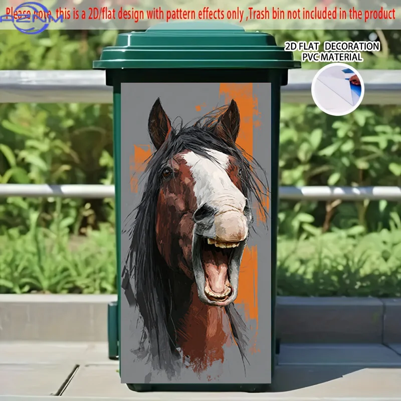 [2D Flat Printing] 1pc 2D Pattern Printing Kitchen Trash Can Sticker X Cm Wild Horse Roaring to The Sky Theme Kitchen Home Dec
