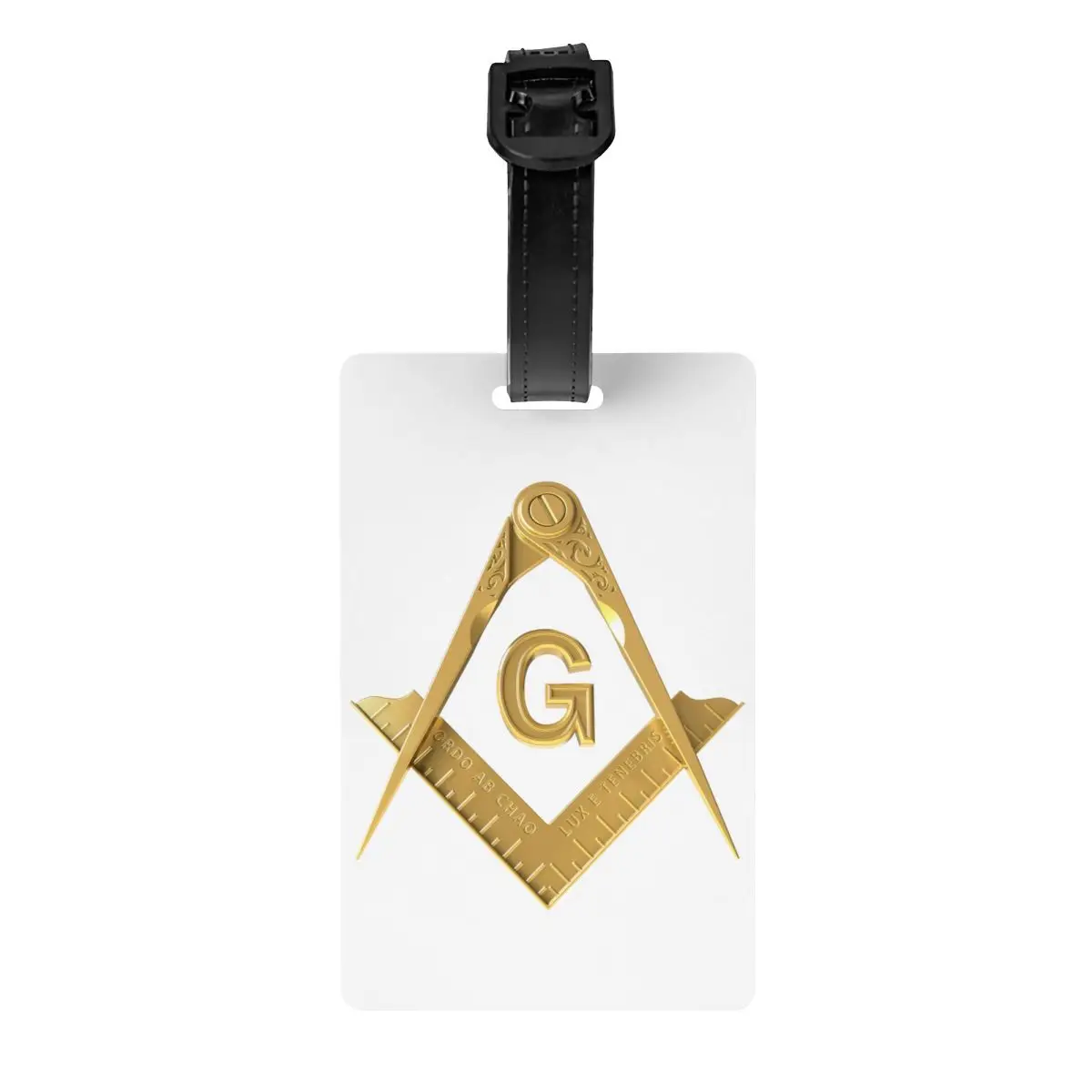 علامة مخصصة للأمتعة بشعار Freemason باللون الذهبي مع بطاقة الاسم ، ملصق هوية لغطاء حماية الخصوصية من الماسونية ، غطاء حقيبة سفر