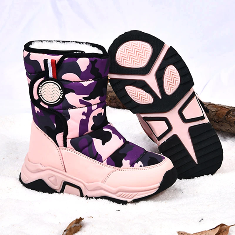 Winter Warm Fur Ankle Boots Children Black Furry Shoes Girls Non-slip Waterproof Kids Footwear Child New Fashion Snow Boots Pink