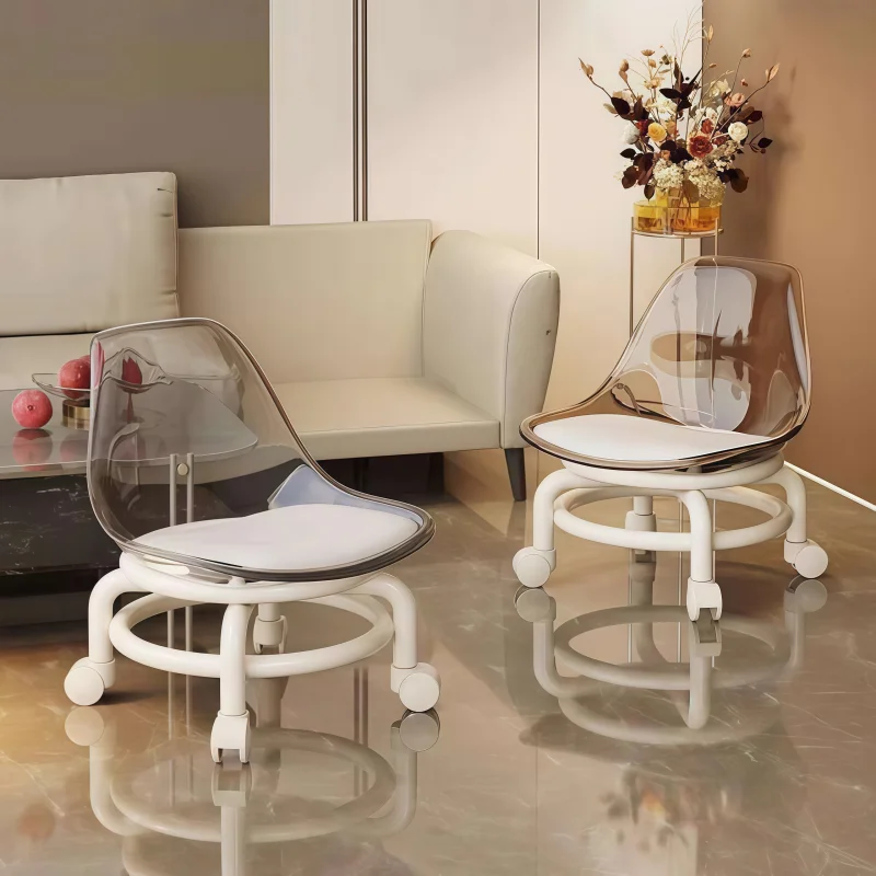 High Quality Durable Acrylic Short Stool with Wheels Low Backrest Swivel Casters Transparent Mobile Seat for Home Office Use Set