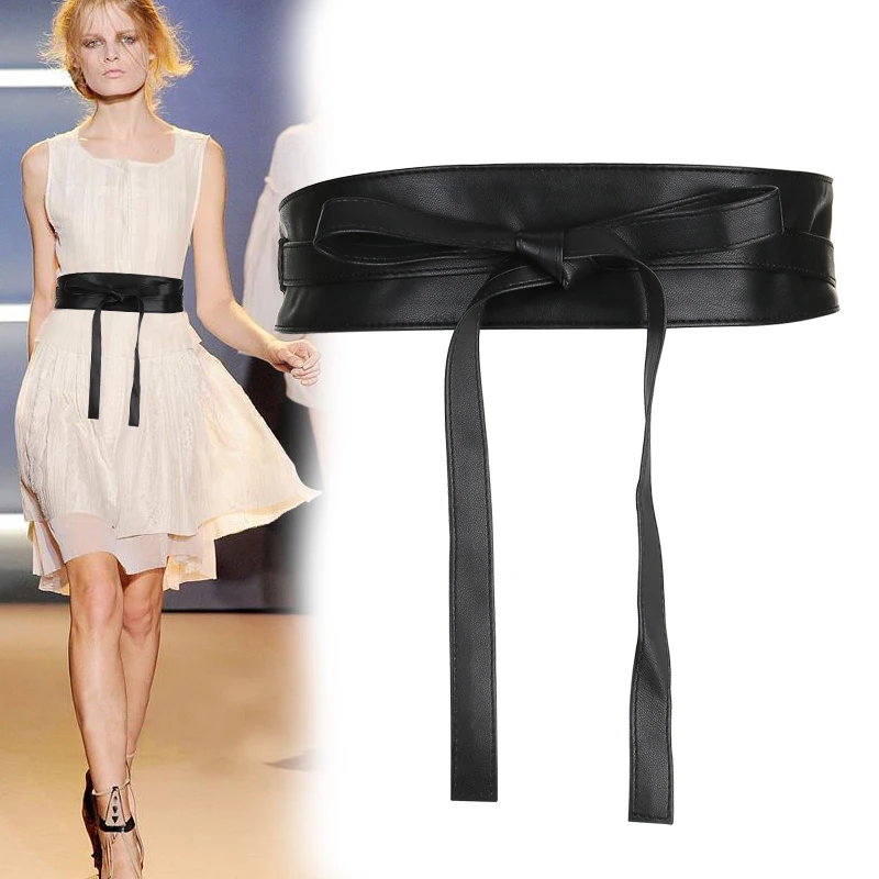 2022 Fashion Women's Leather Waist Belts Wide Corset Cinch Dress Belts Self Tie Wrap Around Obi Waist Band Cummerbunds