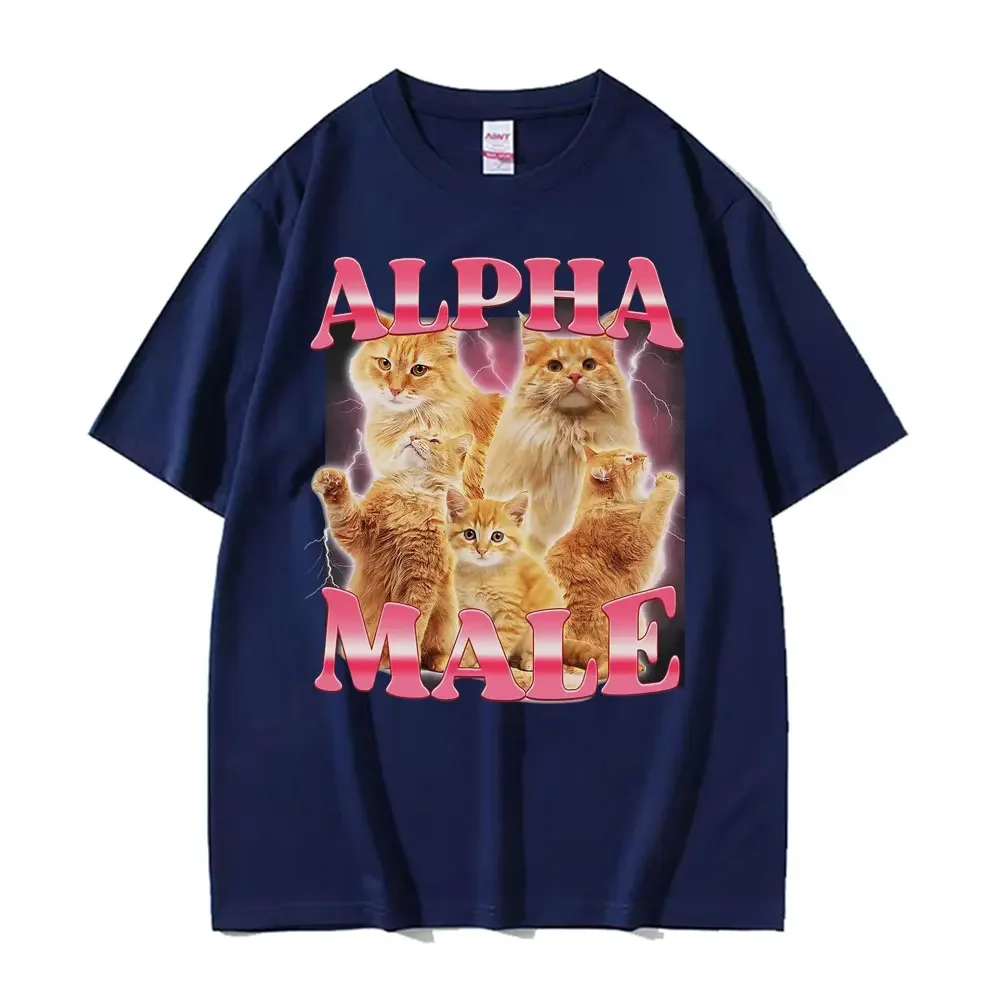 Alpha Male Cat Kitten Funny Meme Graphic T-shirt Men Women Cute Casual Short Sleeve Fashion Streetwear Unisex Tees Tops