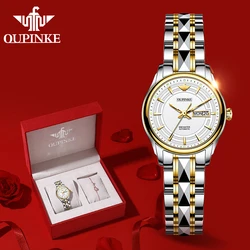 OUPINKE 3170 Deep Waterproof Automatic Watch For Women Dual Calendar Mechanical Hand Clock Stainless Steel Luxury Woman Watches