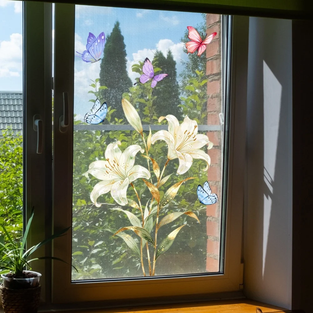For Living Room Decoration As Shown In The Figure Floral Window Clings Decorative Glass Film High-clarity Floral Patterns
