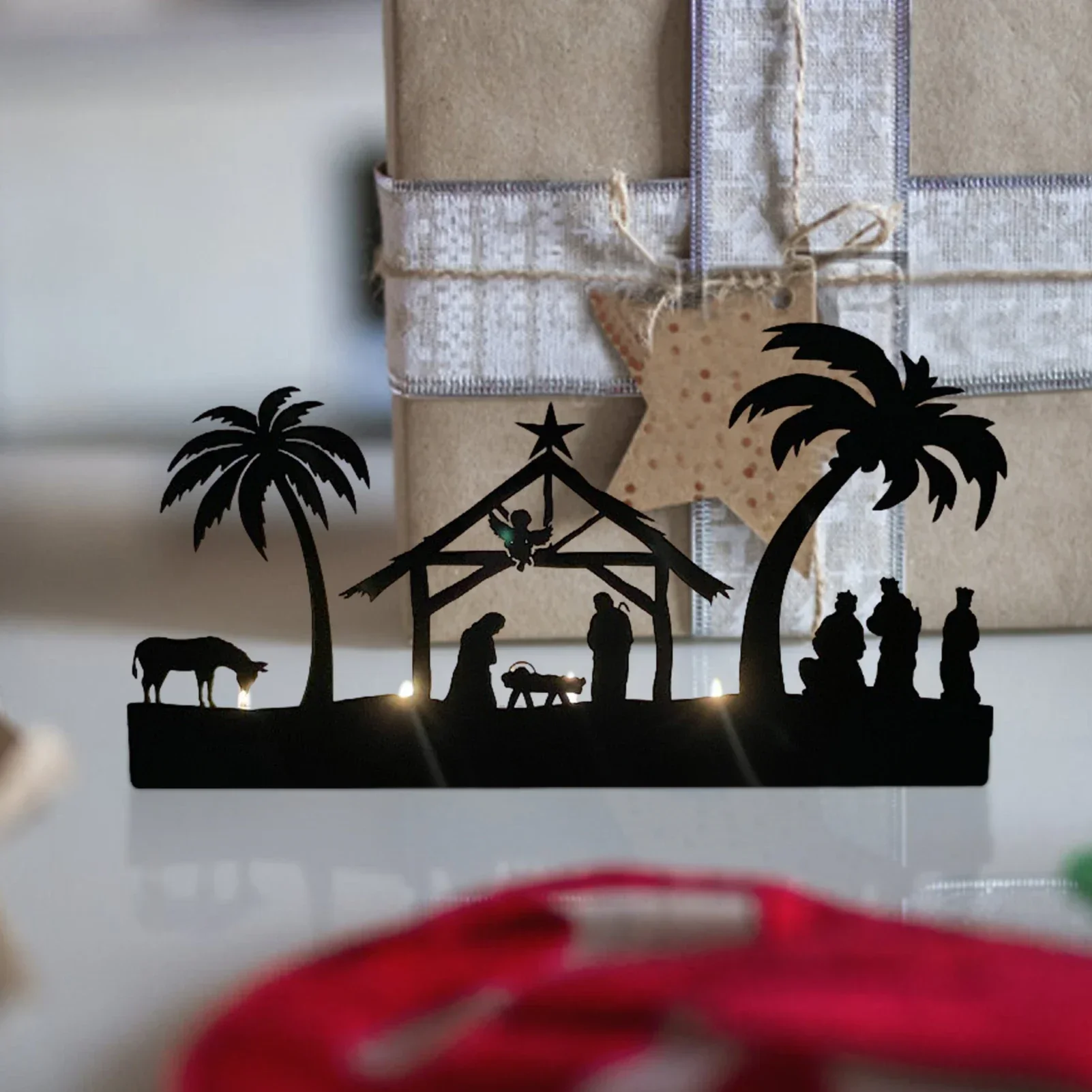Nativity Scene Manger Creative Metal Candle Holder Home Decoration Wrought Iron Candle Holder Easter Christmas Candlestick