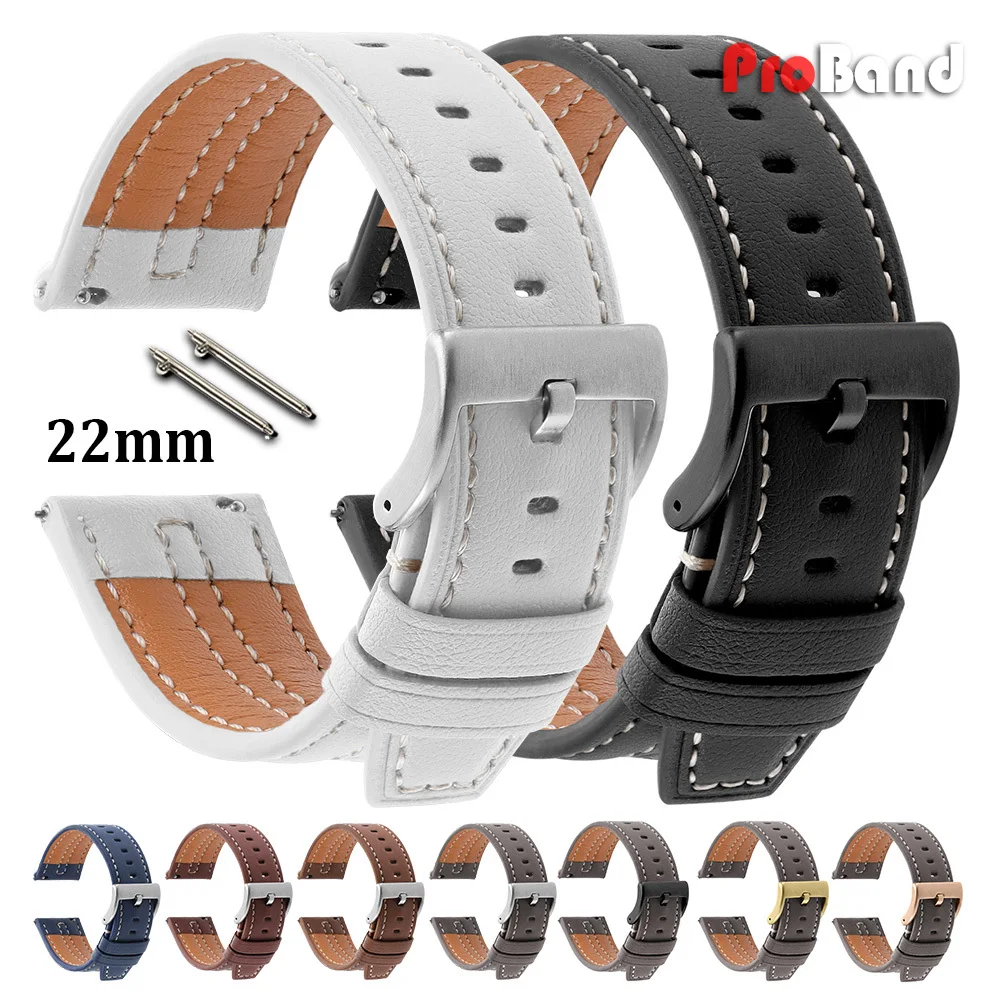 Quick Release Vintage White Gray Brown Leather Watch Band 22mm Stitching Straps for Galaxy Watch 3/4/5/6/7 Bracelet for Seiko