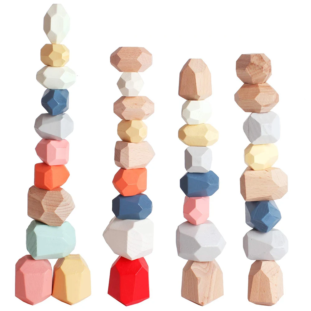 Montessori Wooden Sorting Stacking Rocks Stones Sensory Toddler Toys Learning Toys Building Blocks Game for Kids Birthday Gifts