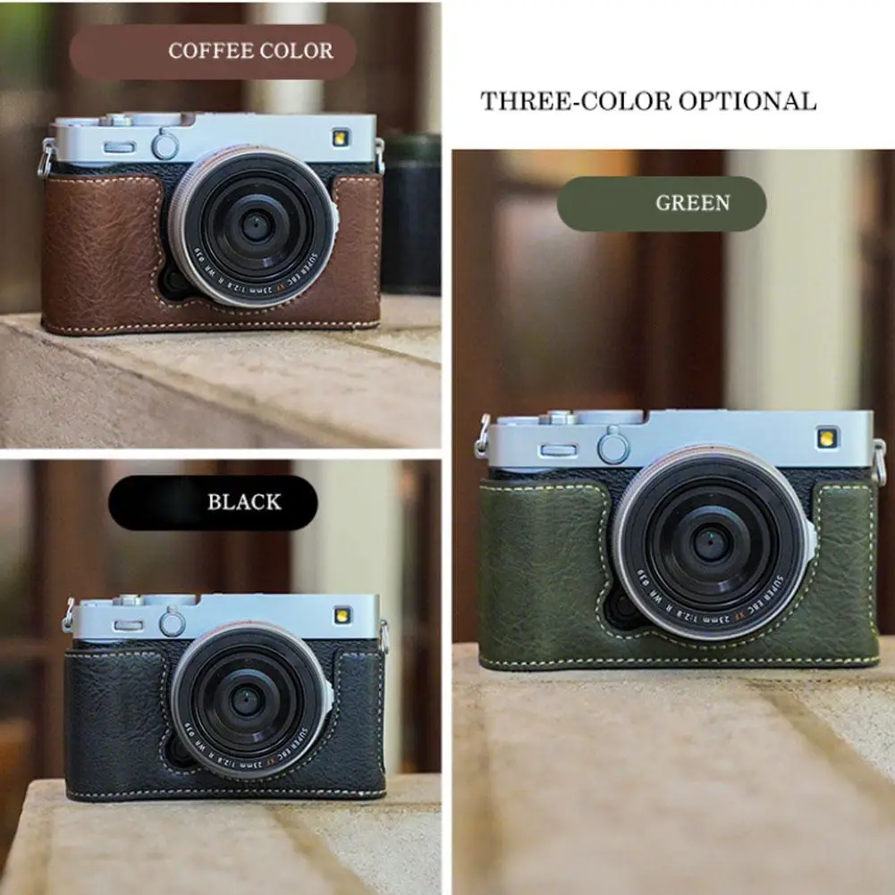 Handgefertigte Kamera-Halbe Hülle aus echtem Leder für Fujifilm X-E5 Hülle Kameratasche Halbschichtige Ledertasche mit Schultergurt L7A0
