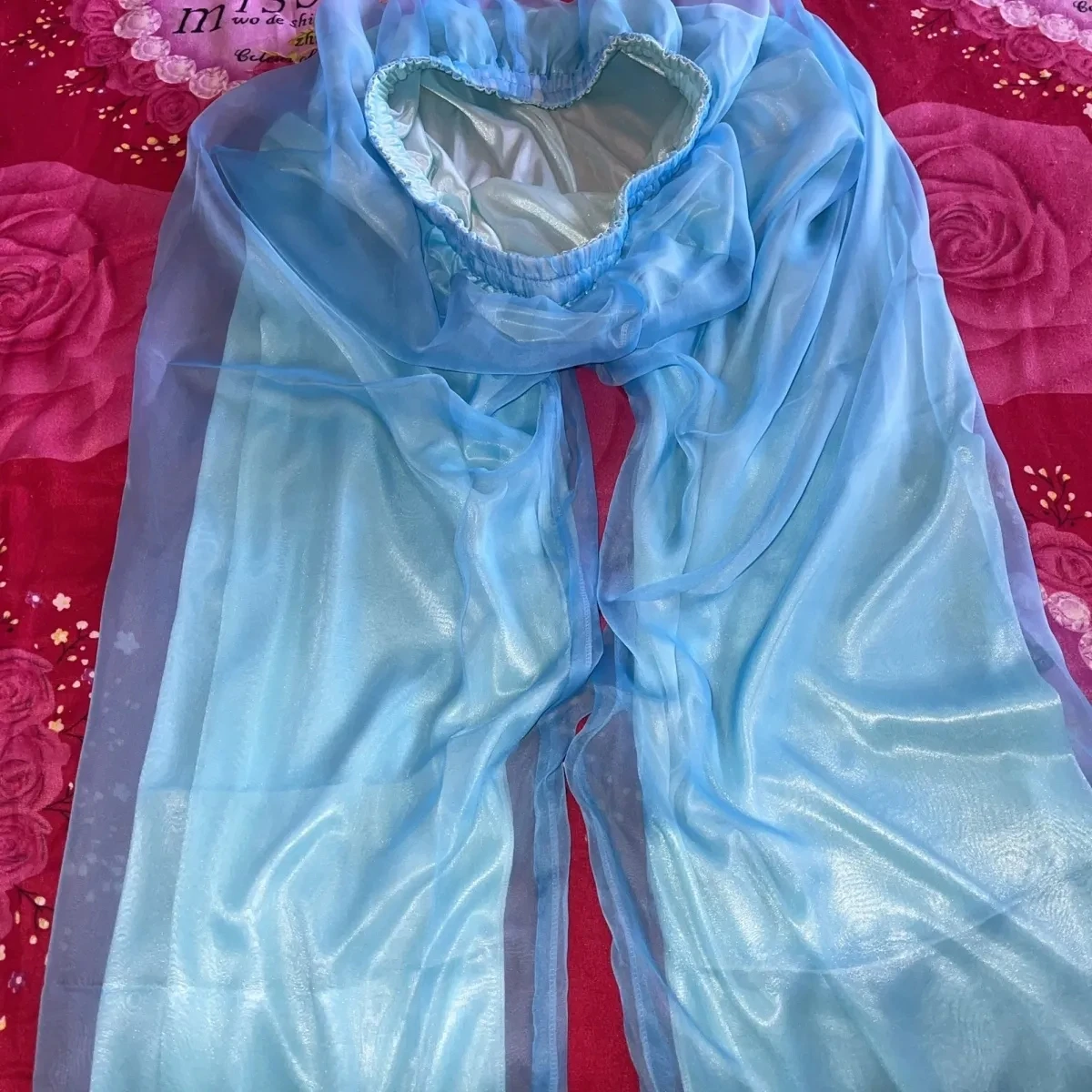 Handmake Super Silky Slippy Elastic Waist Wide Leg Trousers Colorful Double Layer