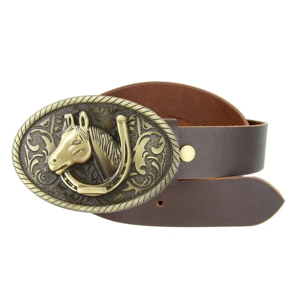 Western cowboy men's alloy horse head belt buckle jeans with horse head fashion accessories