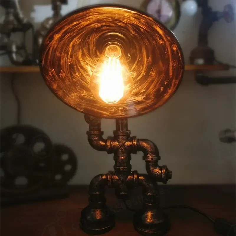 Creative Industrial Retro Iron Pipe Robot Desk Lamp for Coffee Bar and Office Desk Decorative Lighting