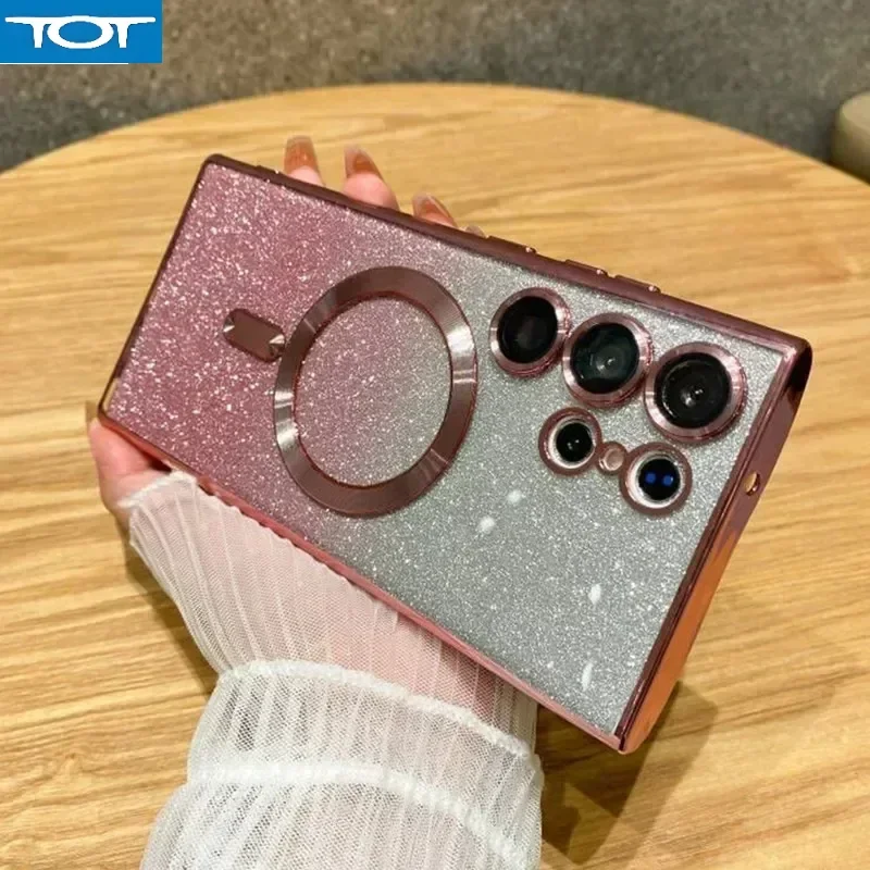 

Роскошный блестящий градиентный красочный магнитный чехол для телефона Samsung S24 S23 S22 Ultra Plus FE Bumper Magsafe Wireless Cover