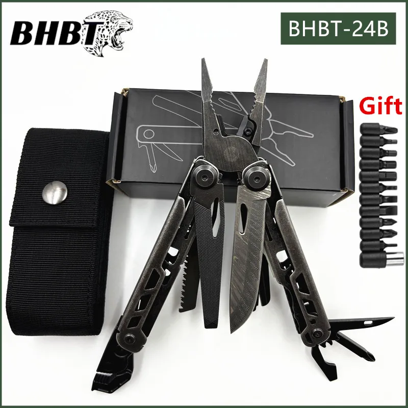 BHBT 15 in 1 Multi Tool Pliers with Damascus Knife Multi-function Wrench Folding Edc Outdoor Camping Survival Tools