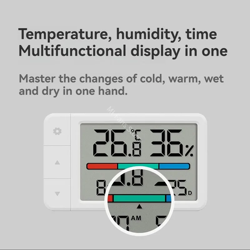 Youpin Miaomiaoce ميزان الحرارة الصغير الرطوبة الرطوبة على مدار الساعة تاريخ كبير شاشة الكريستال السائل أجهزة استشعار عالية الدقة 12H/24H نظام ضبط #6