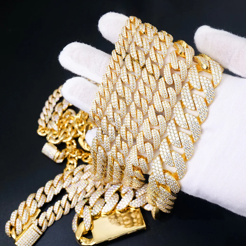 Silver Jewelry .925 Gold Plated Moissanite 6mm 10mm for Angled Style Cuban Link Chains Certified for Hip Hop Men
