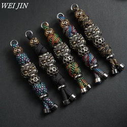 Hand knitting Bronze Keychains ,Woven Rope Car Key Ring, Engraved Divine Beast Statue, Outdoor Bag Key Buckle Men Small Trinket