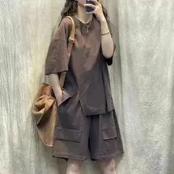 Pullover primavera/estate Set donna mendicante buco sciolto oversize manica corta Top e pantaloncini gamba larga moda Casual due pezzi Set