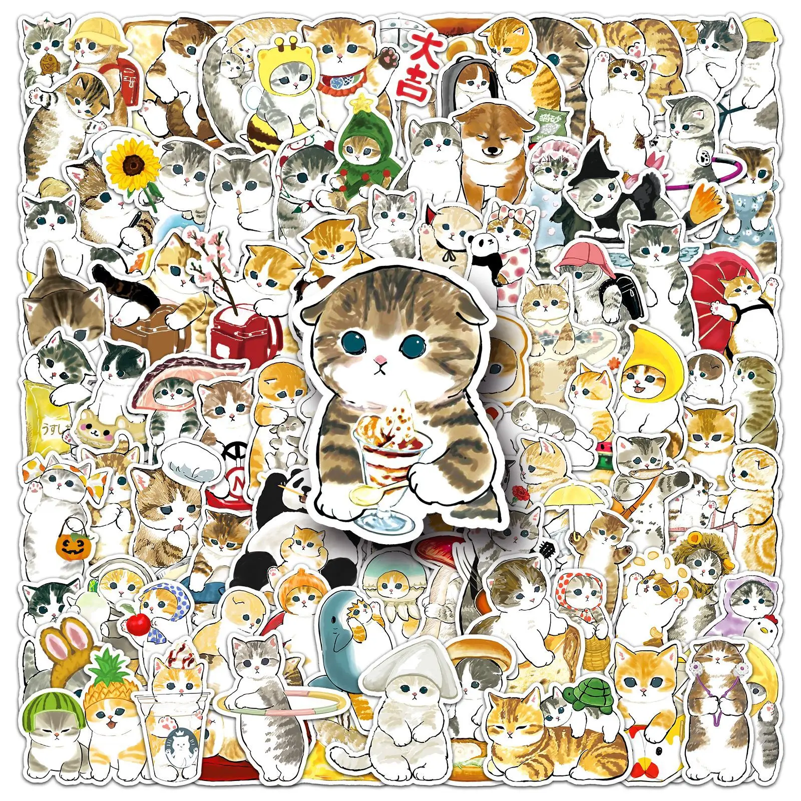 

10/50/100PCS Kawaii Funny Meme Cat Mofusand Cute Cartoon Kitten Doodle Stickers Decorative Scrapbook Guitar Decal Kids Toy Gift