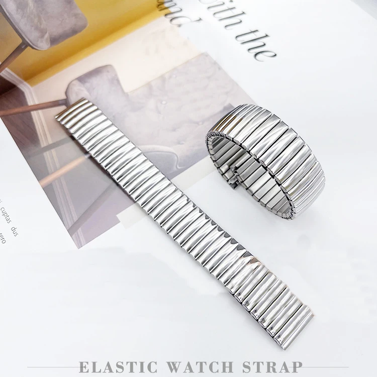 Elastic Stainless Steel Loop Strap 16/18/20/22mm Men Women Universal Polished Metal Replace Bracelet Watch Band Belt with tool