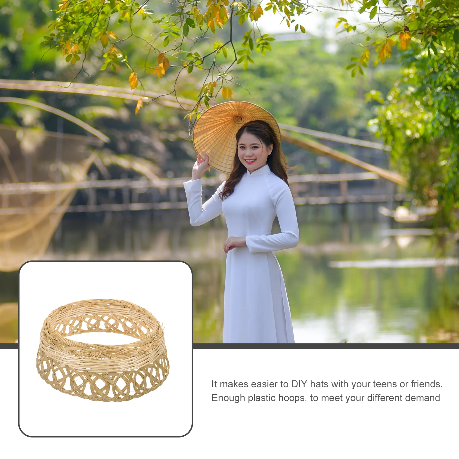 6pcs Bamboo Hat Inner Support Loop Diy Rice Hat Shaper Ring Durable Straw Braided Hoop Lightweight Conical Heawear Holder