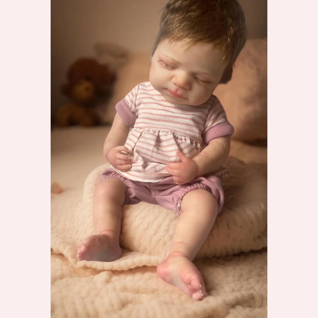 파스칼 33cm 세척 가능한 전신 실리콘 베베 리본 여자아이 인형 (뿌리 있는 머리카락, 입 벌림, 부드러운 촉감, 실물 같은 신생아 인형)