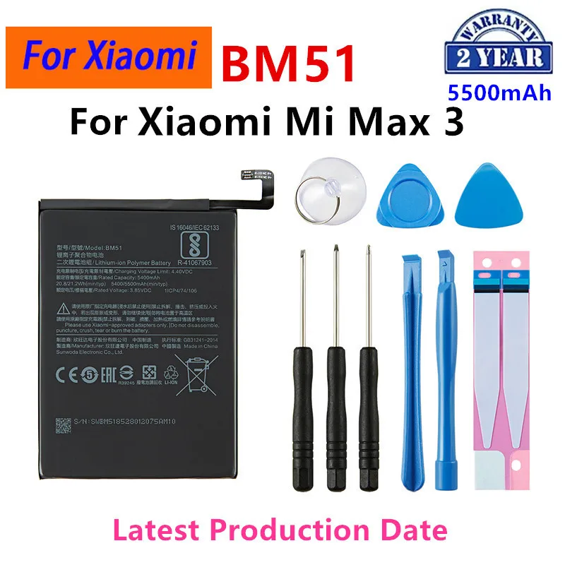 

Brand New BM51 5500mAh Battery For Xiaomi Mi Max 3 Max3 MAX3 BM51 High Quality Phone Replacement Batteries +Tools