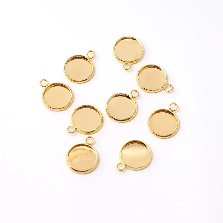 

30pcs/lot 6/8/10/12/14mm Inner Dia Stainless Steel Cabochon Setting Round Blank Tray Bezel Pendant Gold Color Base Jewelry