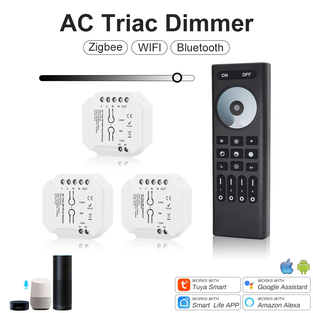 AC Triac Dimmer ZIGBEE Tuya WiFi RF LED Controller For AC 110V 240V Single Color LED Light LED Switch Support Google Assistant