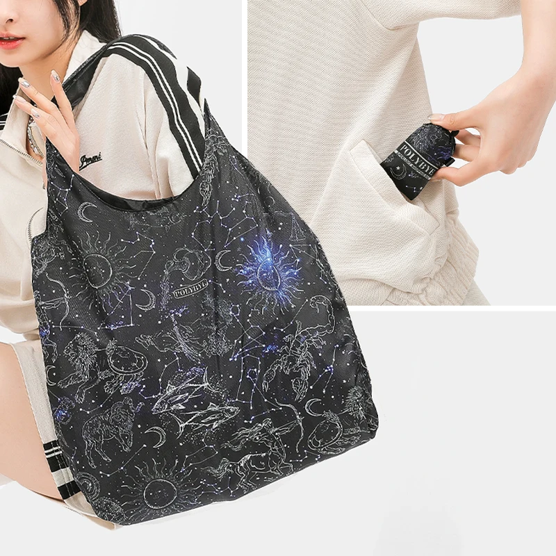 Polybye Super light Reusable Tote bag Eco-friendly Recycle Polyester Foldable Shopping Bag Handbag Grocery Bag constellation