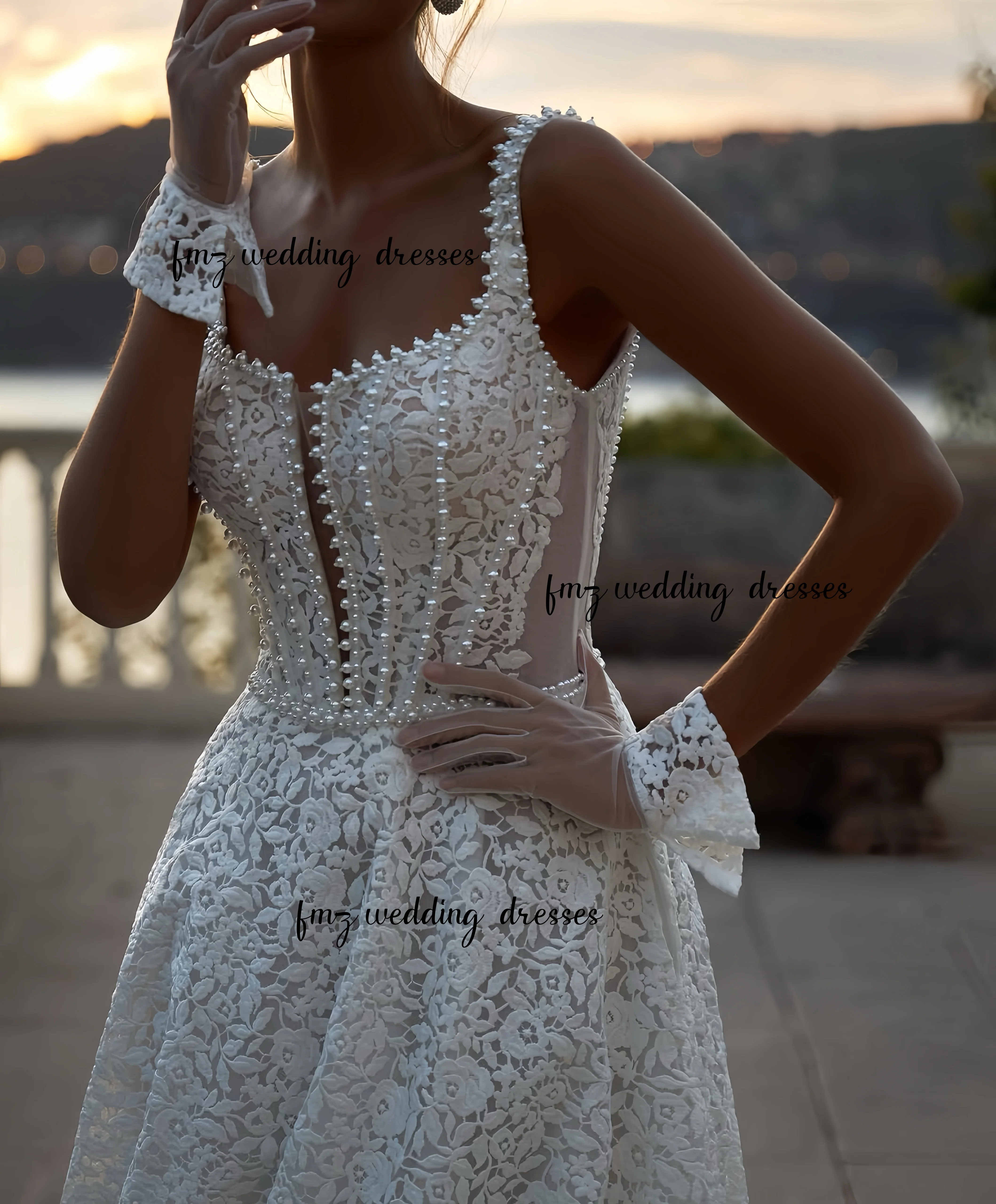 Кружевное свадебное платье с v-образным вырезом и тонкими бретелями на заказ Estidos de novia amanda novias amanda novias официальное