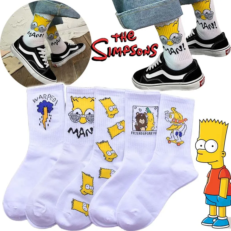 5 pares de calcetines Simpsons Bart de tubo medio Color sólido Otoño Invierno transpirables cómodos deportivos absorbentes de sudor calcetines para hombre y mujer