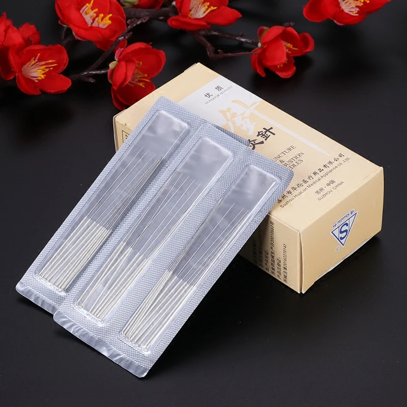 200pcs/box 0.25/30/35/40mm traditional silver handle acupuncture needles reusable aluminum packing massage needle