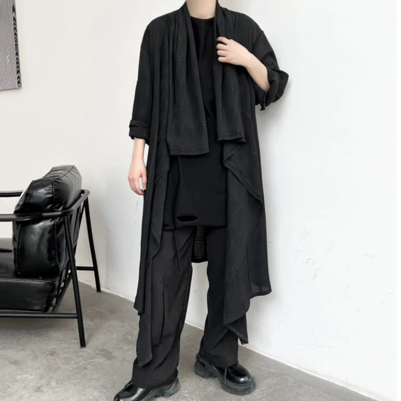 PFNW Men's Mid Length Shirt 2024 Autumn New Dark Style Long Sleeve Loose Fashion Coat Solid Color Pleated Male Tops 12C109