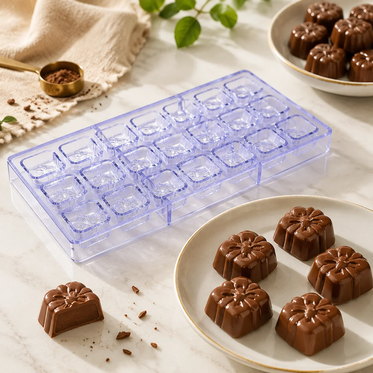 21-Cavity Gift Box Bow Polycarbonate Chocolate Mold, Decorative Present Bonbon & Confectionery Candy Mold for Home Bakery DIY