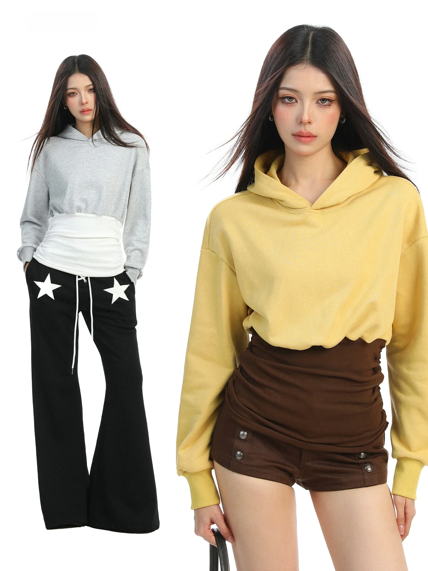 

Женская толстовка Biggold Korean Style с утягивающим поясом, весенняя, повседневная, модная, с длинными рукавами, с капюшоном