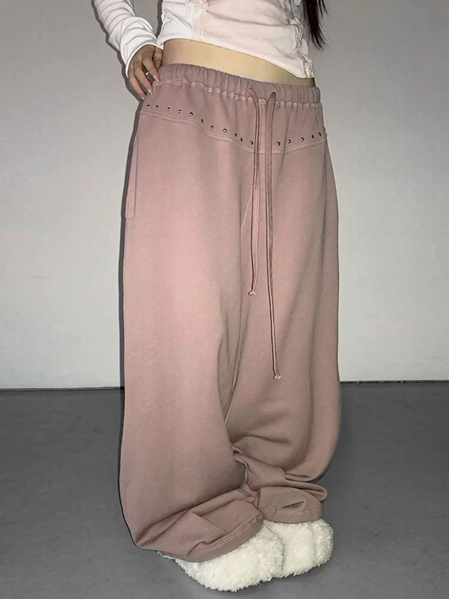Retro Y2K Lazy Style Cross Diamond Loose Casual Pants Women's Autumn New Slim Wide Leg Long Trousers High Waist Flared Pants