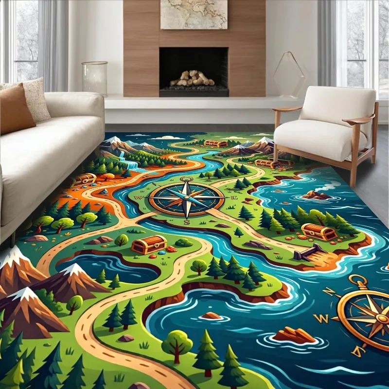 Construction Vehicle Excavator Living Room Carpet Cartoon Engineering Truck Road Non-Slip Soft Mat Educational Kids Room Carpet