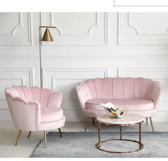 

'Luxury Flower Shell Shaped Sofa Chair Gold Brass Metal Upholstery Velvet Fabric 2 Seater Living Room Furniture Modern Chair