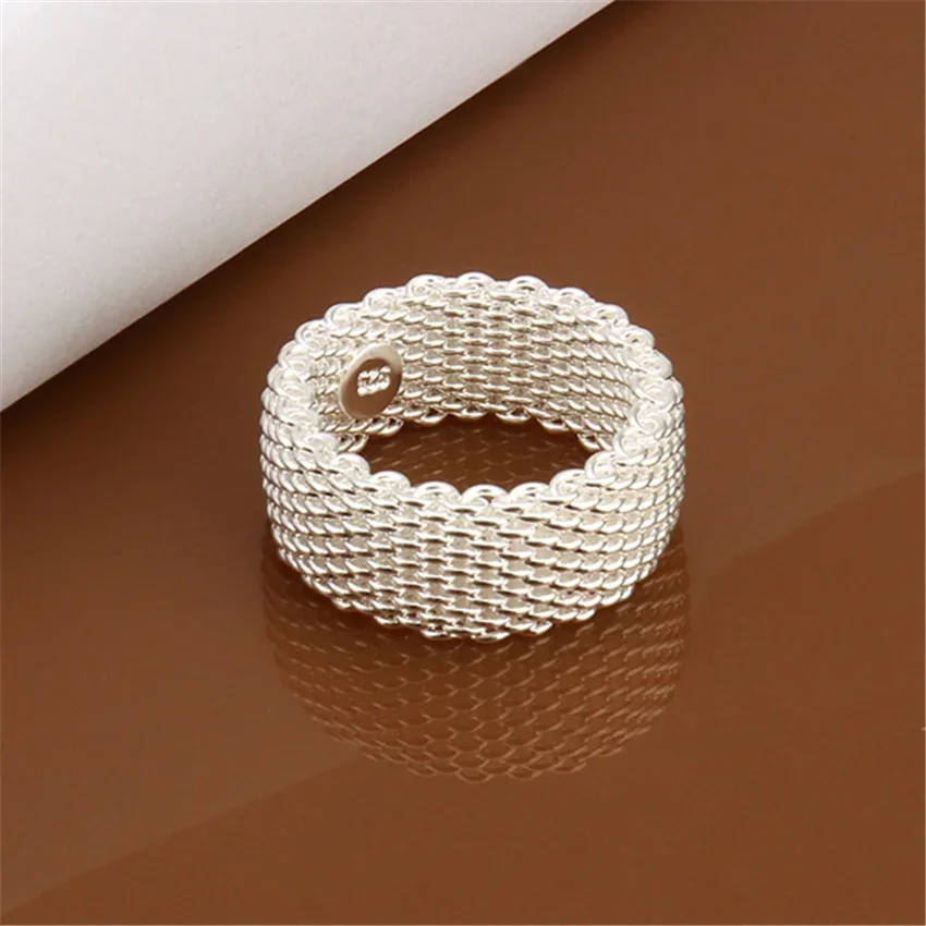 925 R40 Christmas gift wholesale Fashion chain mesh silver color ring high quality fashion classic Jewelry