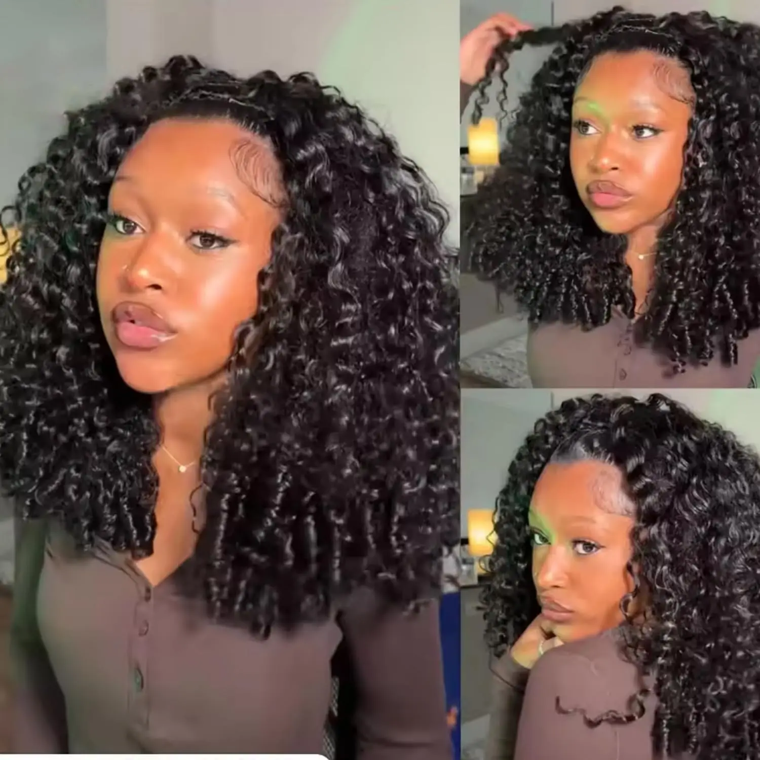 Perruque mi-tête bouclée birmane en cheveux humains 3-en-1 sans couture, à porter directement sans colle, qualité 14A, cheveux vierges brésiliens bouclés birmanes