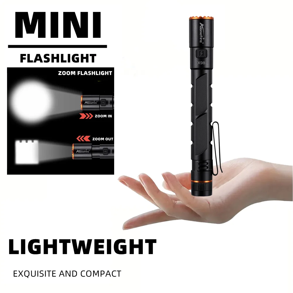Zoom Mini EDC High Bright LED Pen Light Flashlight USB Rechargeable Magnet Torch Outdoor Hiking Travel Work Repair Lighting Lamp